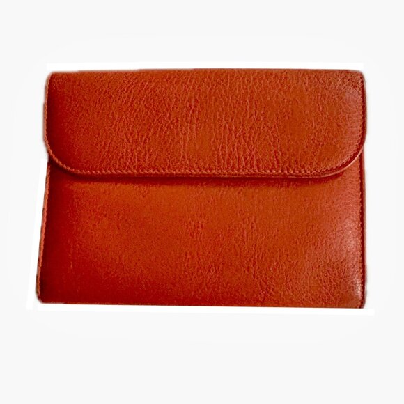 Yancci Womens Small Flap Wallet Orange Leather Bifold Wallet EUC - Picture 2 of 13